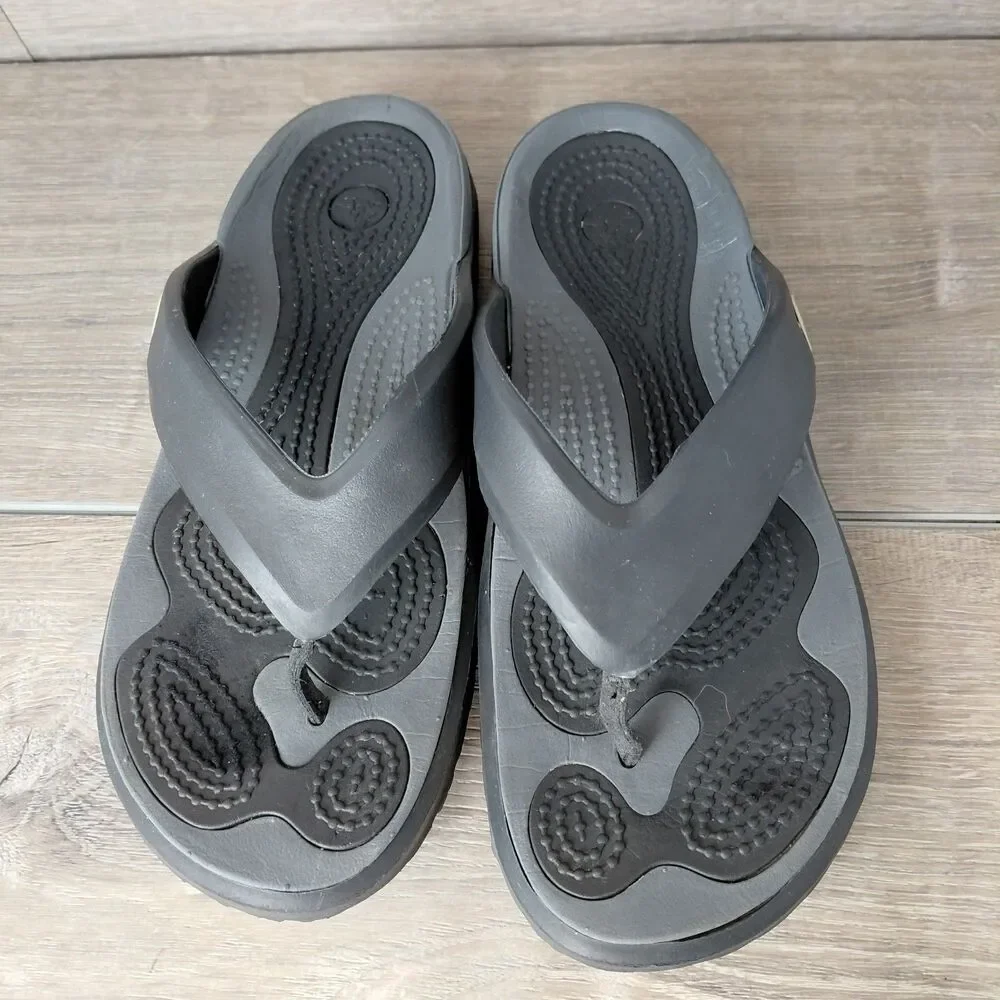 Crocs Modi Sport Flip Flop Sandals Mens 9 Womens 11 Black Slip On Beach Thongs